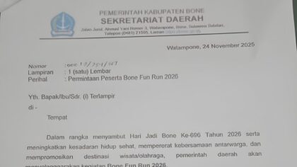 Beredar Surat Sakti Sekda Bone, ASN diminta Membayar Registrasi Bone Fun Run 2026