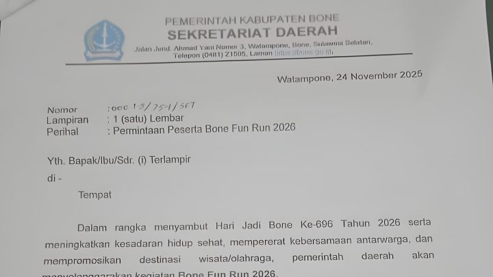 Beredar Surat Sakti Sekda Bone, ASN diminta Membayar Registrasi Bone Fun Run 2026